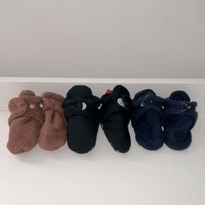 3 pairs of winter booties 12-18 month size brown, black, navy